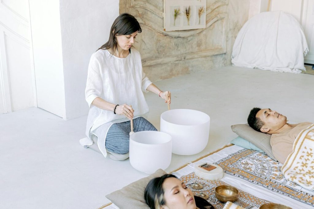 Sound bath session by certified sound bath therapist