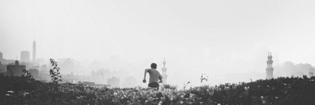 The boy runs from the disaster The boy runs from the disaster